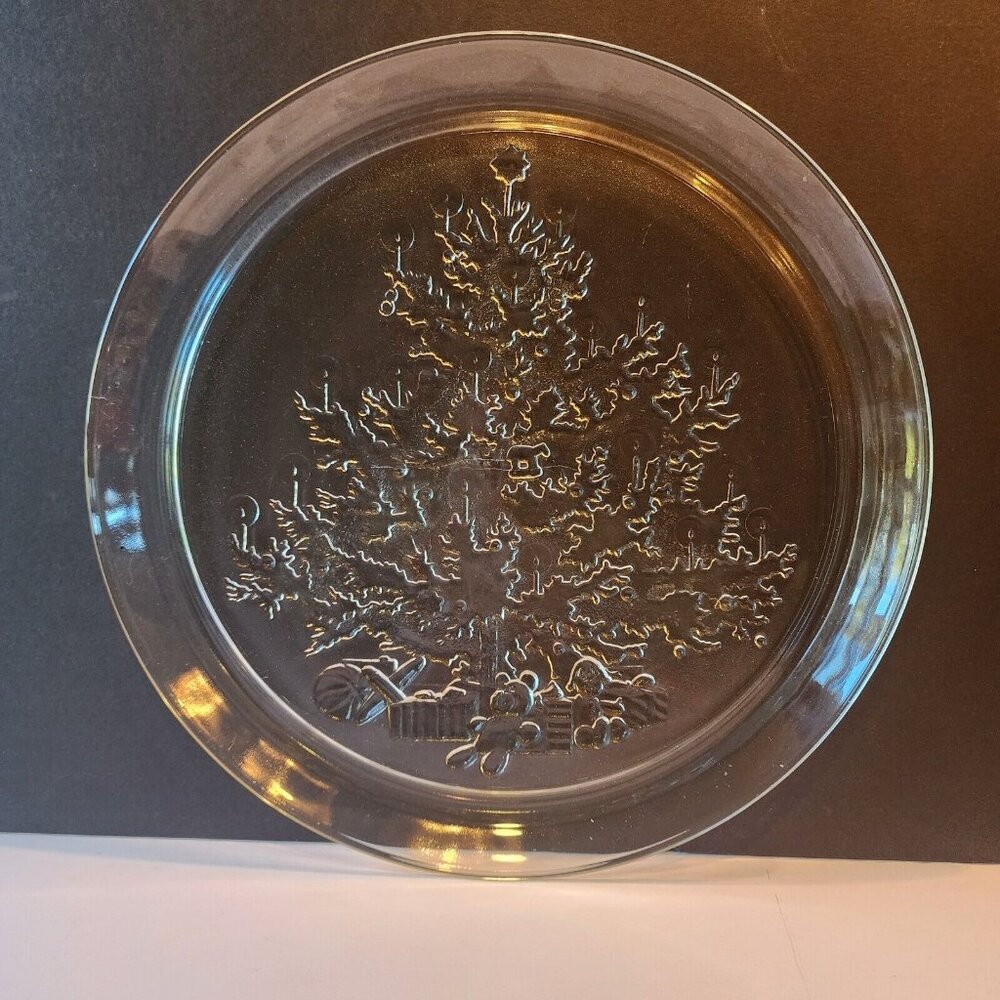 Vintage Christmas Tree 13" Embossed Glass‎ Serving Platter Plate Holiday Decor